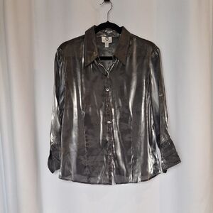 Renfrew Liquid Metallic Silver Women's Button Up Top Size L